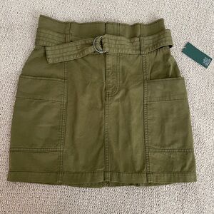 Olive Green Paper Bag Belted Skirt